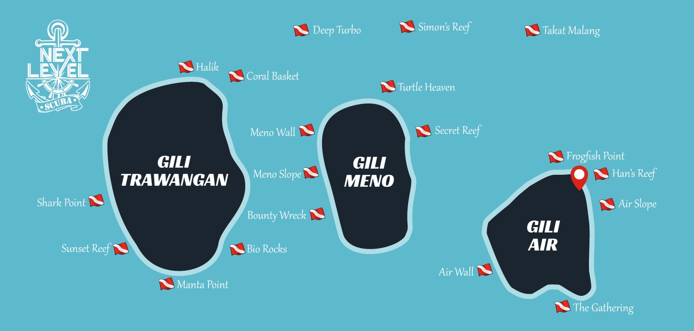 A map of Gili Islands dive sites
